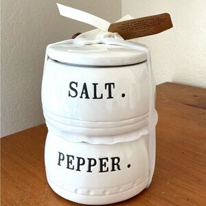 Rae Dunn White Ceramic Salt & Pepper Stack